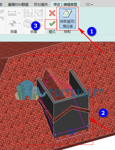 腿腿教学网-Revit如何创建老虎窗洞口