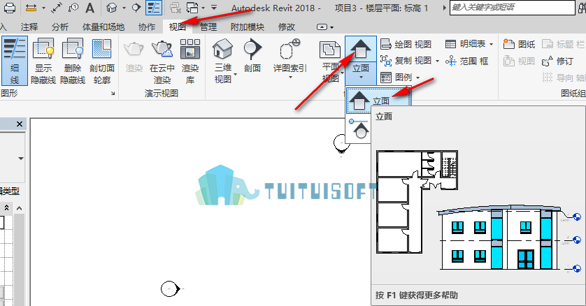 腿腿教学网-revit没有立面视图怎么解决