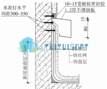 009-Revit中屋面不锈钢泛水要点：不锈钢泛水做法剖面示意图.png