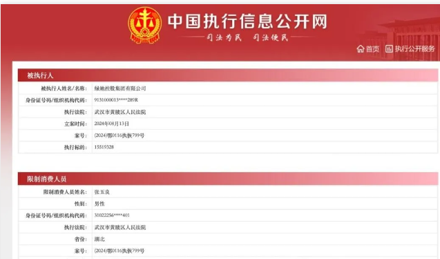 突发！绿地集团董事长被限制高消费