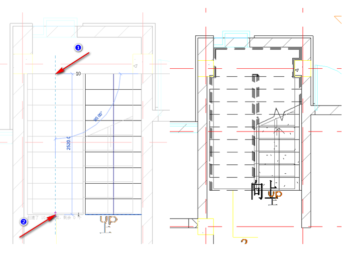 腿腿教学网-BIM图文教程-小别墅案例实践之2.8.2室内楼梯绘制