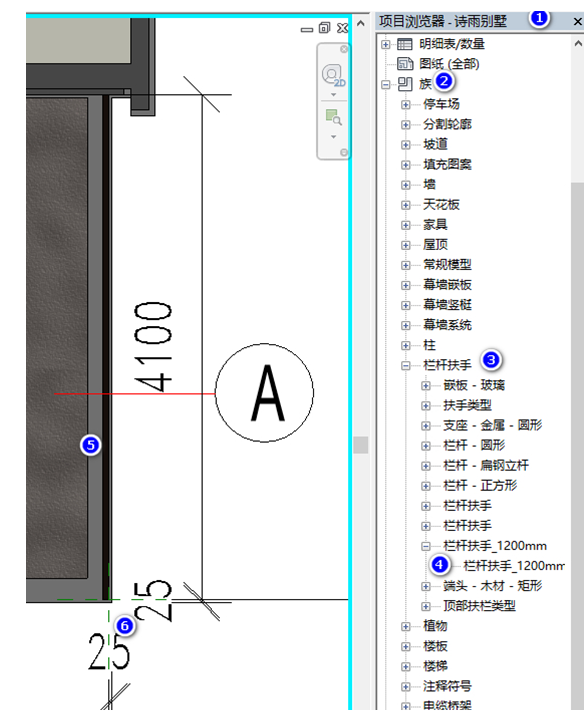 腿腿教学网-BIM图文教程-小别墅案例实践之2.11室外栏杆绘制